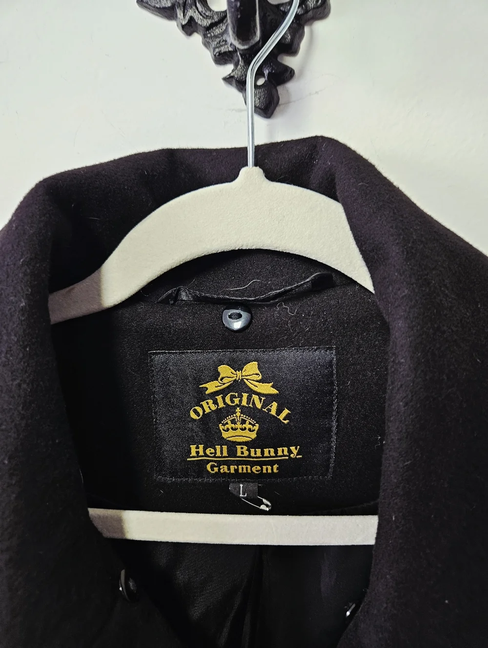 Hell Bunny Vintage Style Milan Coat Size L Black Structured Pea Coat Victorian - Picture 3 of 4